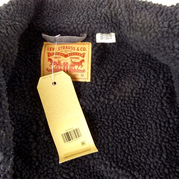 Levi’s Original Sherpa Fleece Lined Denim Jean Trucker Jacket NWT Black Levis - Picture 7 of 11